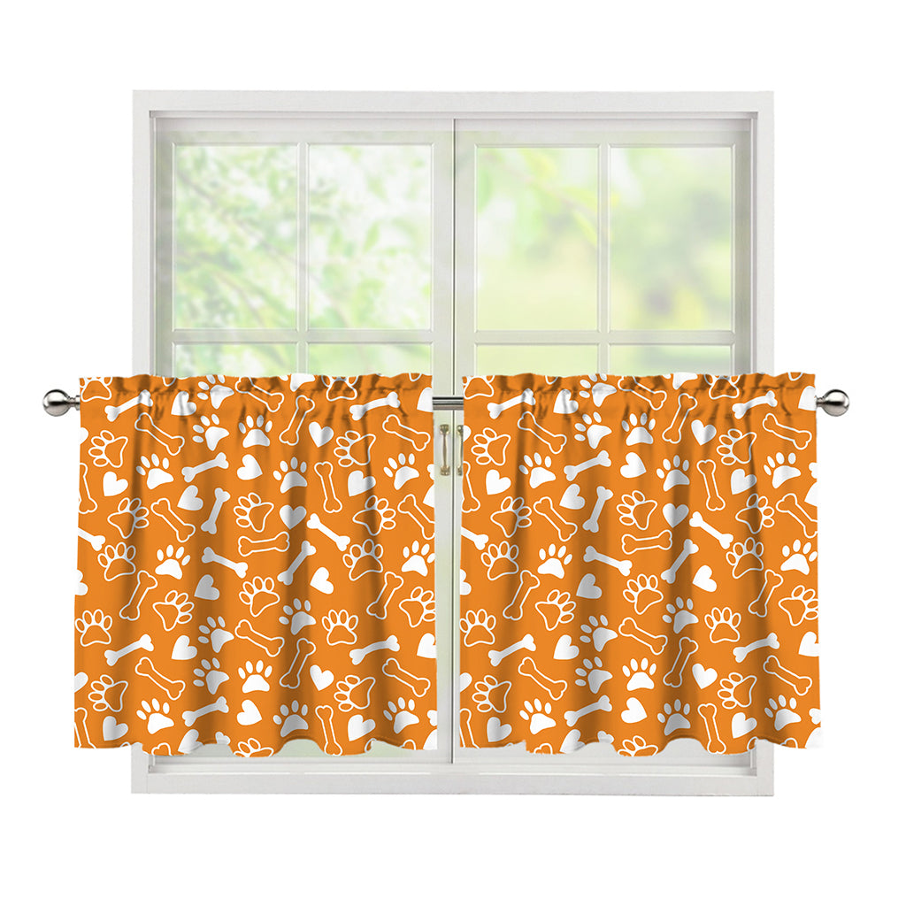 Orange Paw And Bone Pattern Print Tier Curtains