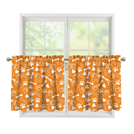 Orange Paw And Bone Pattern Print Tier Curtains