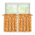 Orange Paw And Bone Pattern Print Tier Curtains