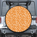 Orange Paw And Bone Pattern Print Tire Cover