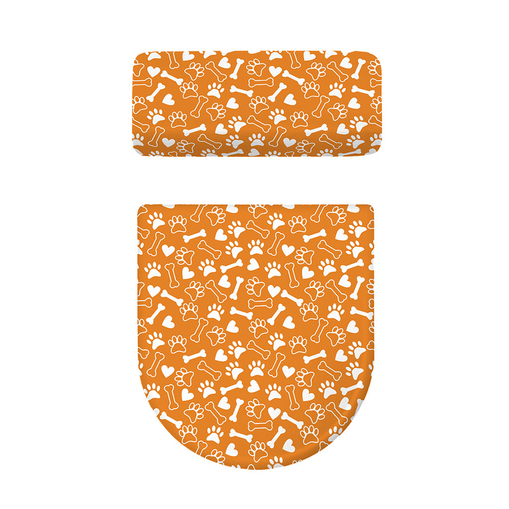 Orange Paw And Bone Pattern Print Toilet Lid And Tank Cover Set