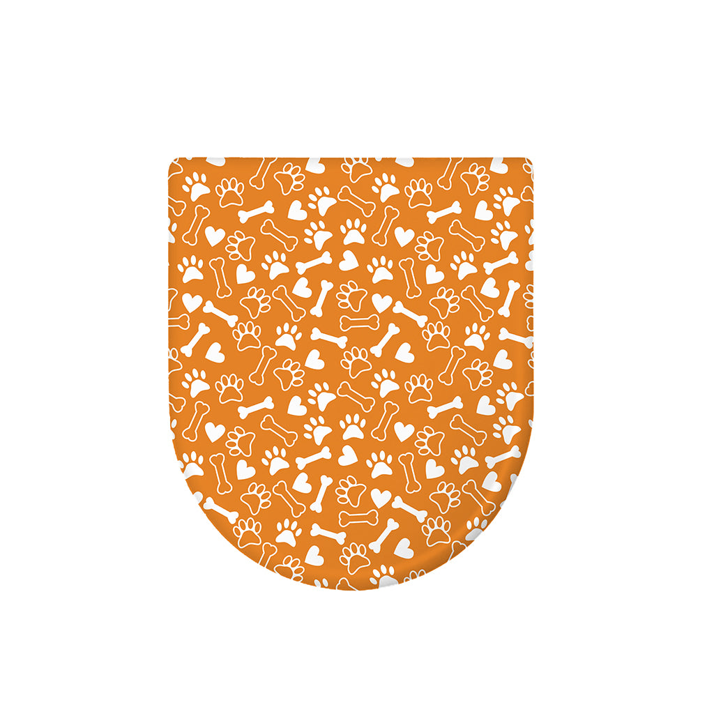 Orange Paw And Bone Pattern Print Toilet Lid Cover