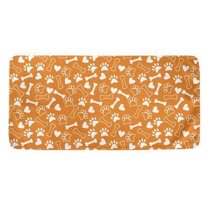 Orange Paw And Bone Pattern Print Towel