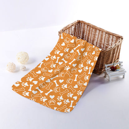 Orange Paw And Bone Pattern Print Towel