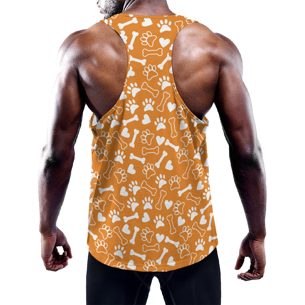 Orange Paw And Bone Pattern Print Training Tank Top