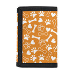 Orange Paw And Bone Pattern Print Trifold Wallet