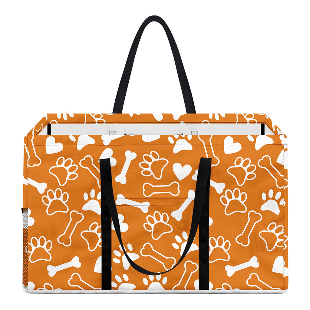 Orange Paw And Bone Pattern Print Utility Tote Bag