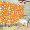 Orange Paw And Bone Pattern Print Wall Sticker