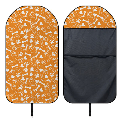 Orange Paw And Bone Pattern Print Waterproof Car Seat Cover