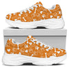 Orange Paw And Bone Pattern Print White Chunky Shoes