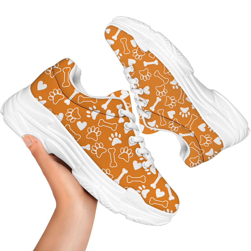 Orange Paw And Bone Pattern Print White Chunky Shoes