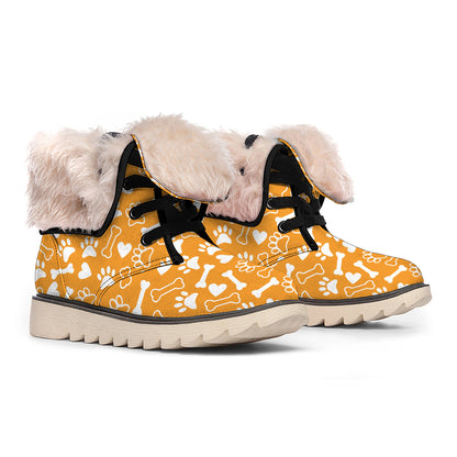 Orange Paw And Bone Pattern Print Winter Boots