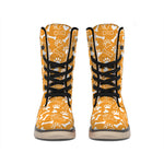Orange Paw And Bone Pattern Print Winter Boots