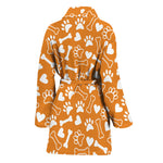 Orange Paw And Bone Pattern Print Women's Bathrobe