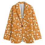 Orange Paw And Bone Pattern Print Women's Blazer