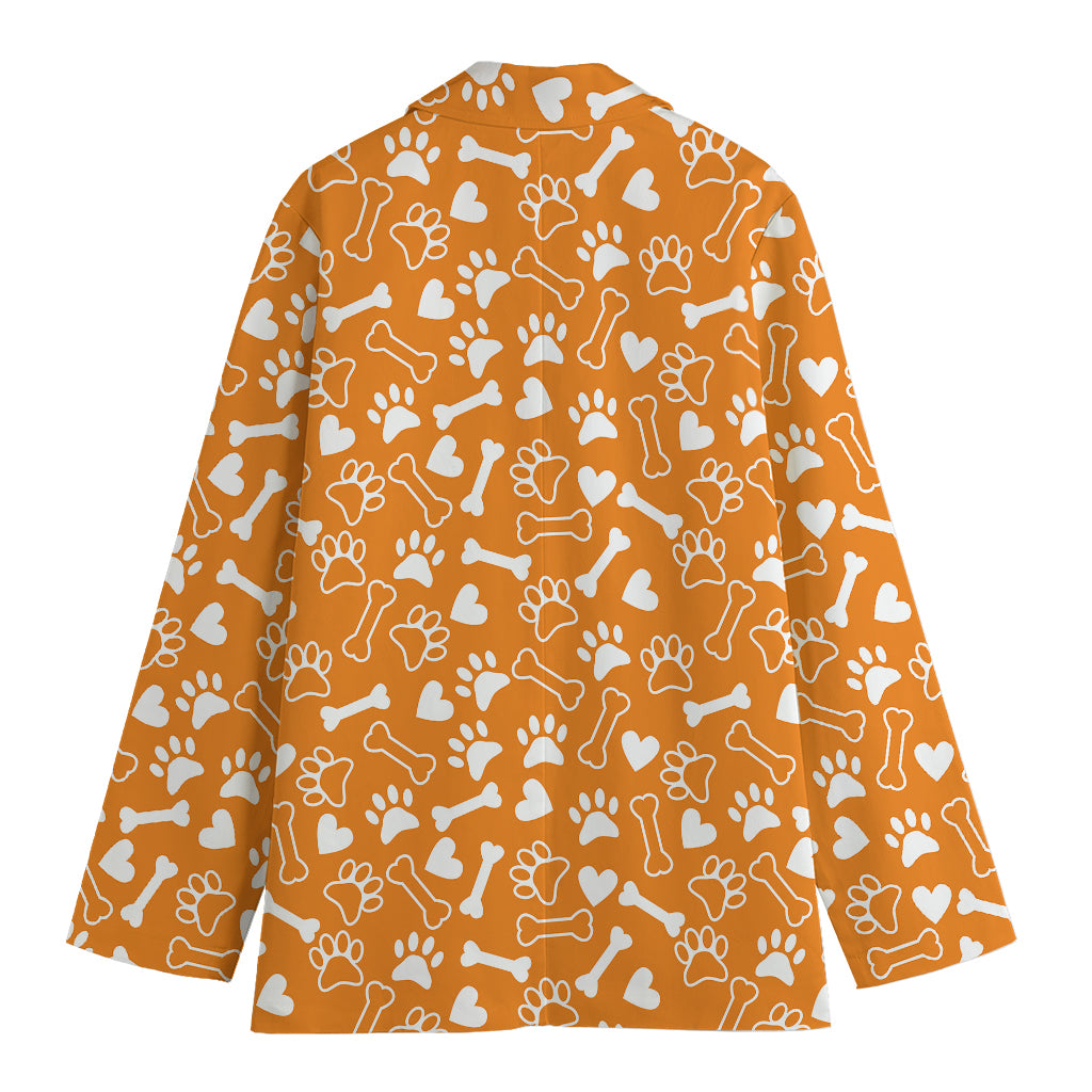 Orange Paw And Bone Pattern Print Women's Blazer