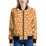 Orange Paw And Bone Pattern Print Women's Bomber Jacket