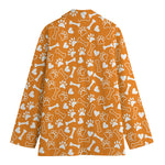 Orange Paw And Bone Pattern Print Women's Cotton Blazer