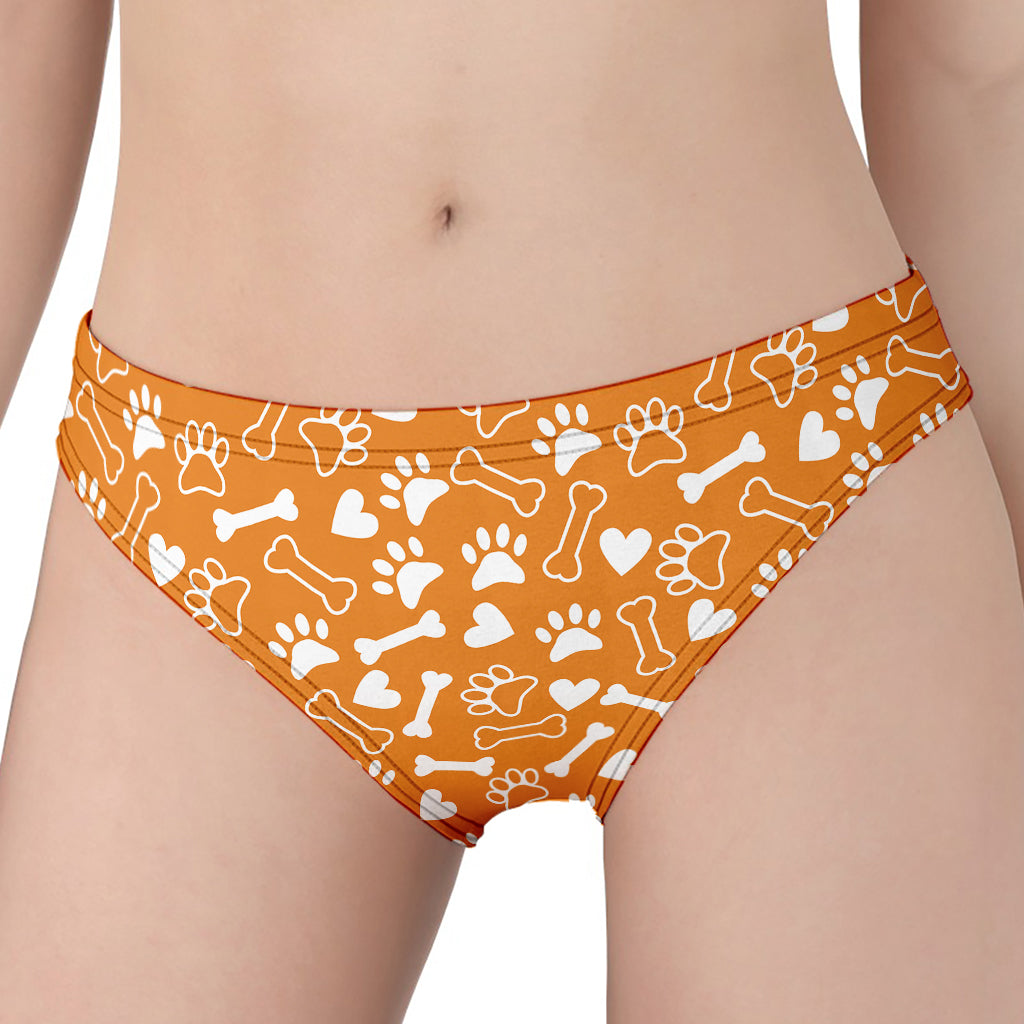 Orange Paw And Bone Pattern Print Women's Panties