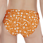 Orange Paw And Bone Pattern Print Women's Panties