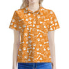 Orange Paw And Bone Pattern Print Women's Polo Shirt