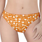 Orange Paw And Bone Pattern Print Women's Thong