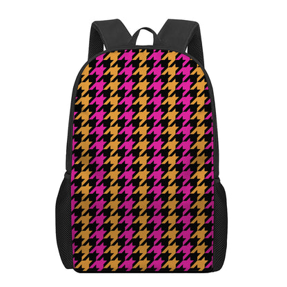 Orange Pink And Black Houndstooth Print 17 Inch Backpack