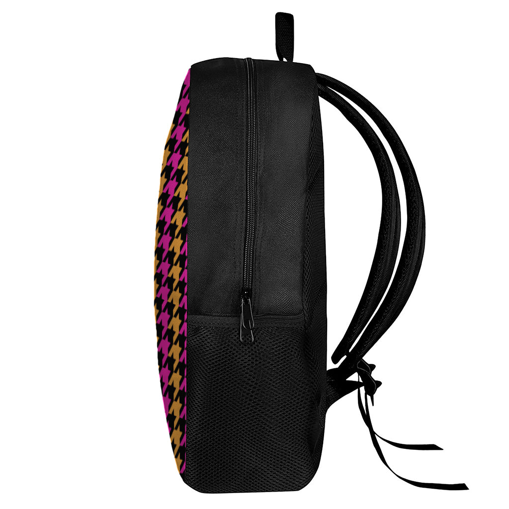 Orange Pink And Black Houndstooth Print 17 Inch Backpack
