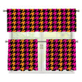 Orange Pink And Black Houndstooth Print 3 Piece Kitchen Curtains