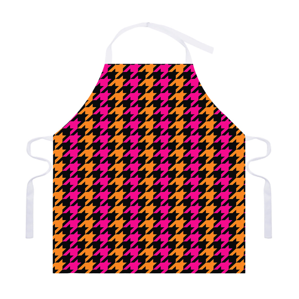 Orange Pink And Black Houndstooth Print Adjustable Apron
