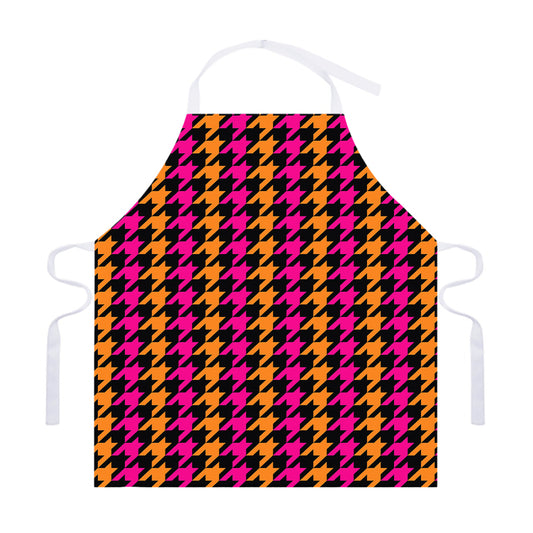Orange Pink And Black Houndstooth Print Adjustable Apron