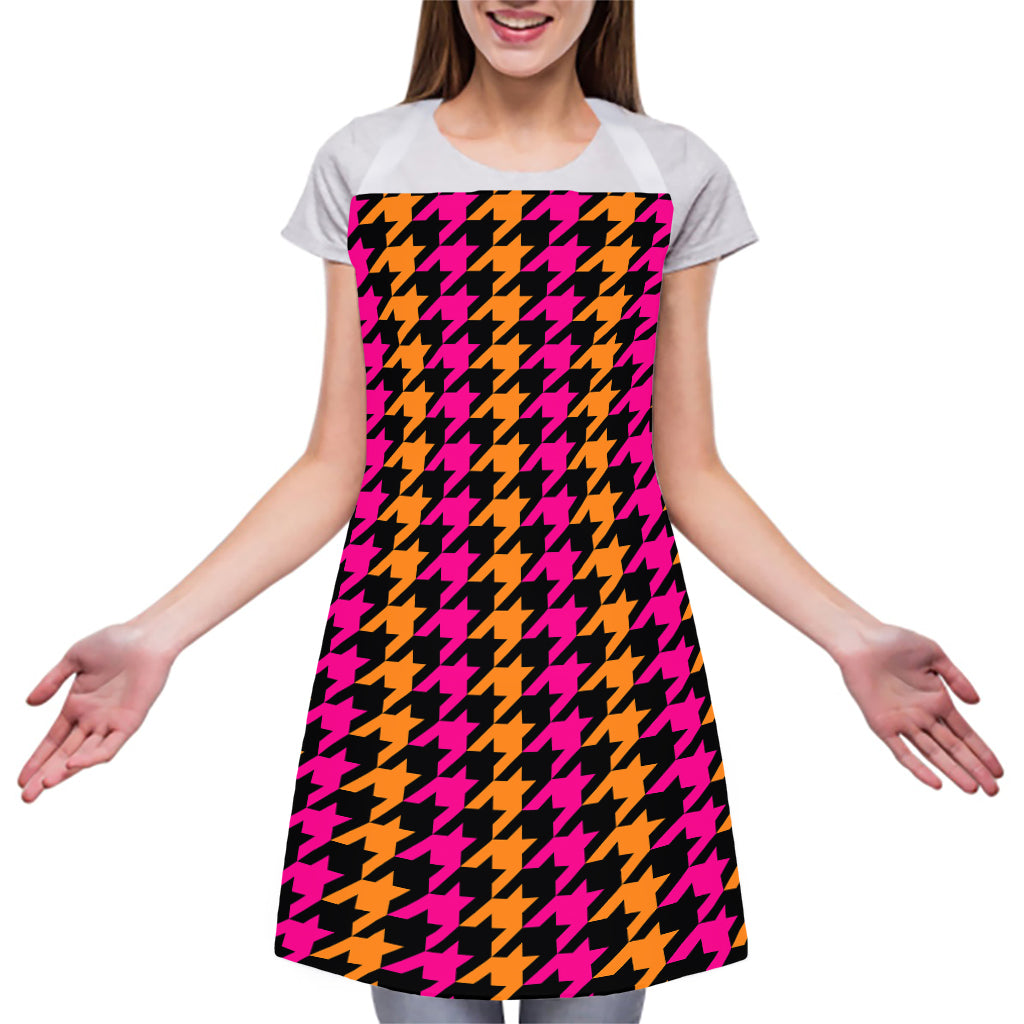 Orange Pink And Black Houndstooth Print Adjustable Apron