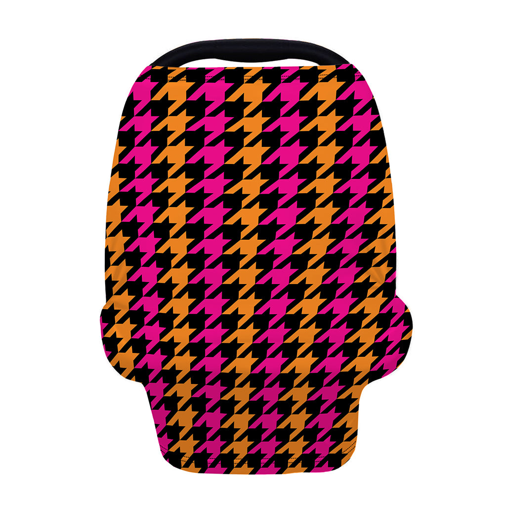 Orange Pink And Black Houndstooth Print Baby Seat Cover