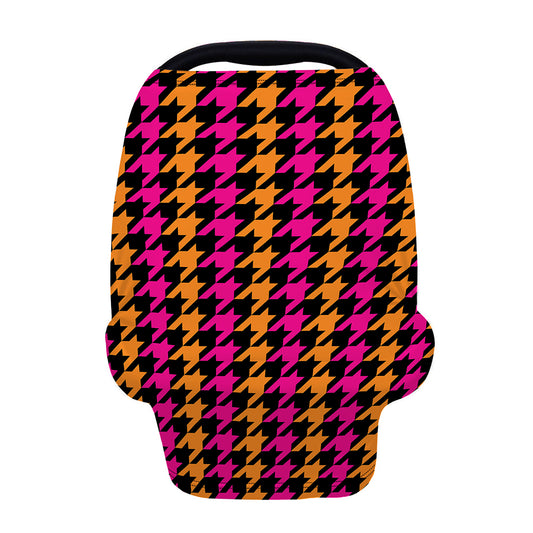 Orange Pink And Black Houndstooth Print Baby Seat Cover