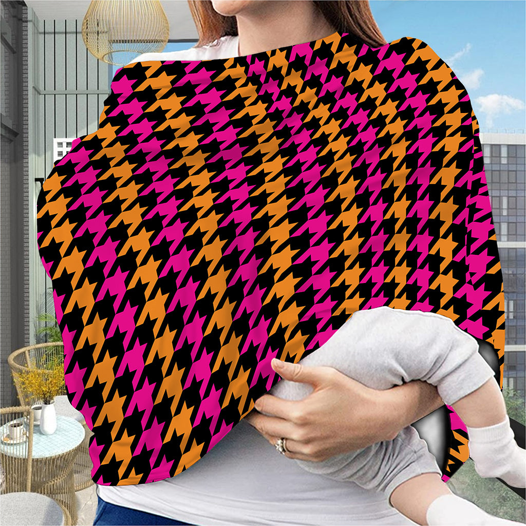 Orange Pink And Black Houndstooth Print Baby Seat Cover