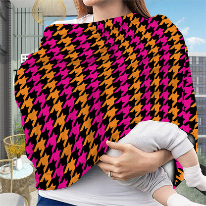 Orange Pink And Black Houndstooth Print Baby Seat Cover