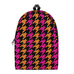 Orange Pink And Black Houndstooth Print Backpack