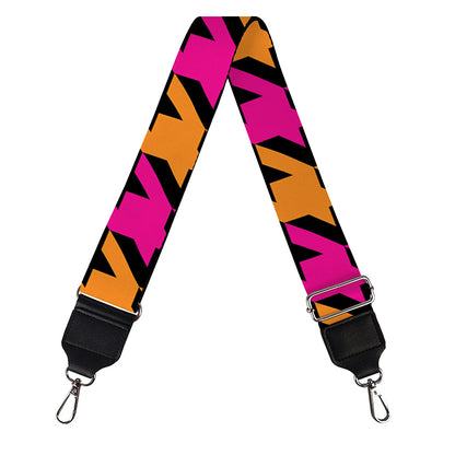 Orange Pink And Black Houndstooth Print Bag Strap
