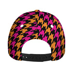 Orange Pink And Black Houndstooth Print Baseball Cap