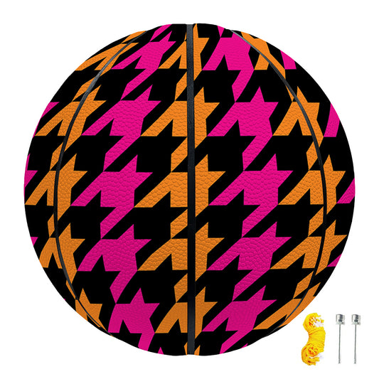 Orange Pink And Black Houndstooth Print Basketball