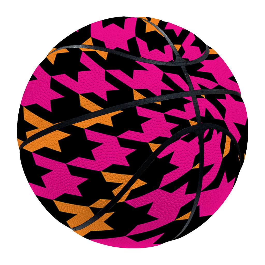 Orange Pink And Black Houndstooth Print Basketball