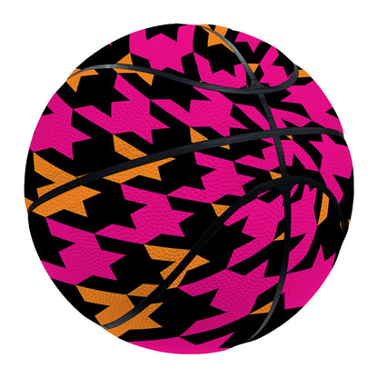 Orange Pink And Black Houndstooth Print Basketball