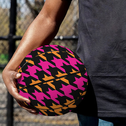Orange Pink And Black Houndstooth Print Basketball