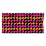 Orange Pink And Black Houndstooth Print Beach Towel