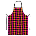 Orange Pink And Black Houndstooth Print Bib Apron With Pocket