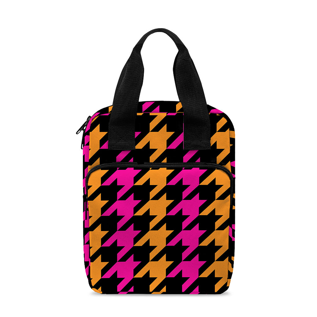 Orange Pink And Black Houndstooth Print Bible Tote Bag