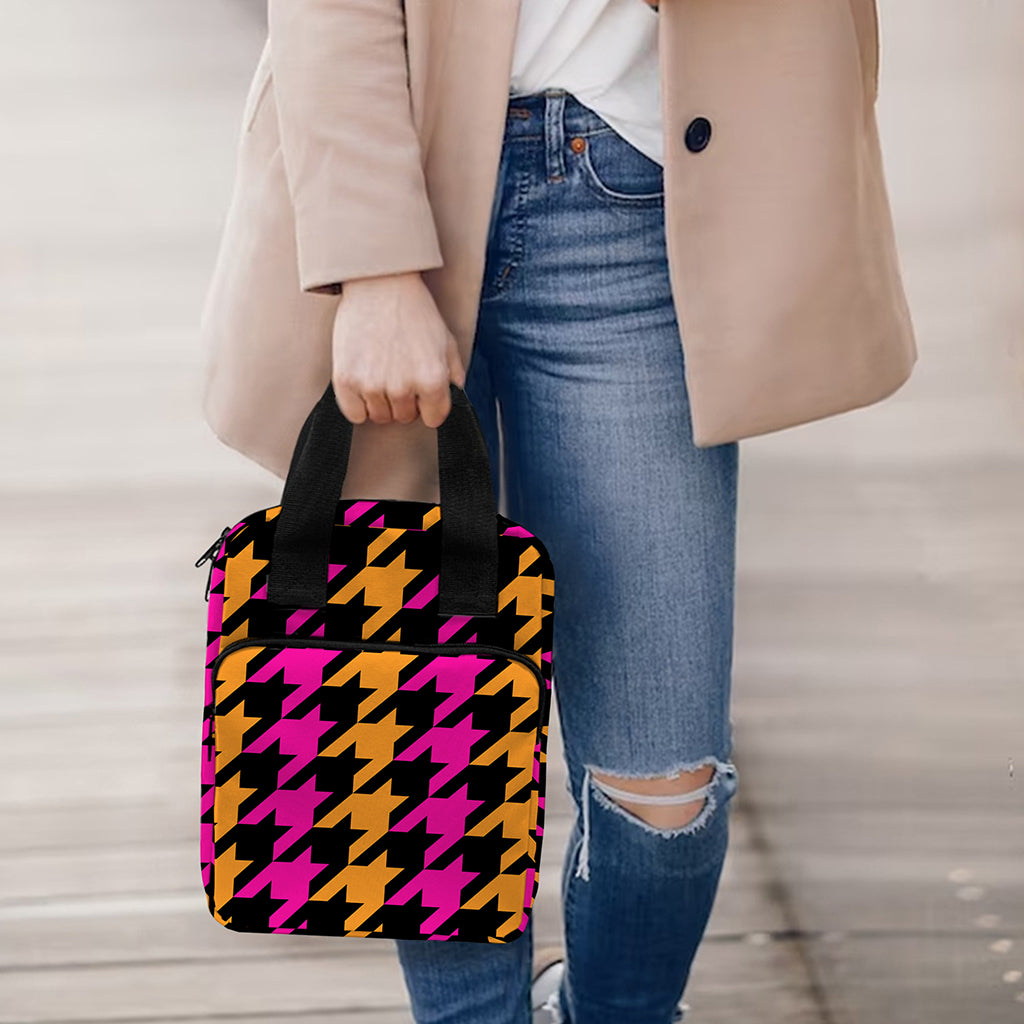 Orange Pink And Black Houndstooth Print Bible Tote Bag