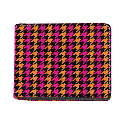 Orange Pink And Black Houndstooth Print Bifold Wallet