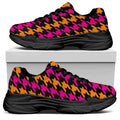 Orange Pink And Black Houndstooth Print Black Chunky Shoes