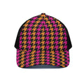 Orange Pink And Black Houndstooth Print Black Mesh Trucker Hat